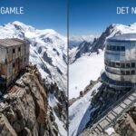 Sammenligning af det gamle og nye Refuge du Goûter på Mont Blanc.